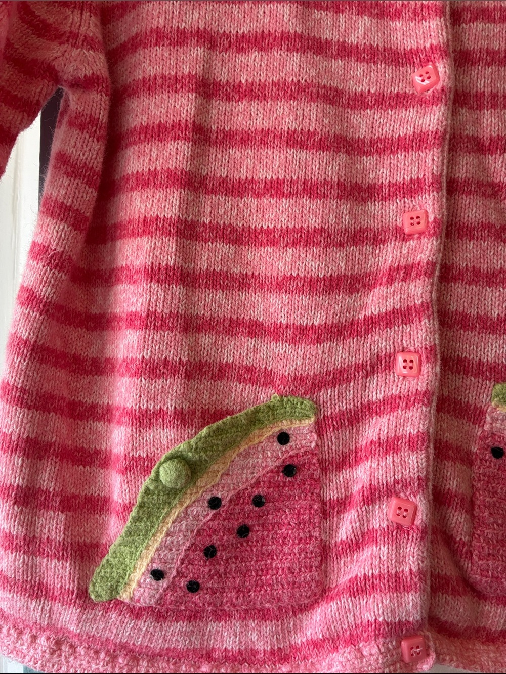Christopher & Banks Pink Striped Short-Sleeve Cardigan with Watermelon Pockets - Picture 3 of 6